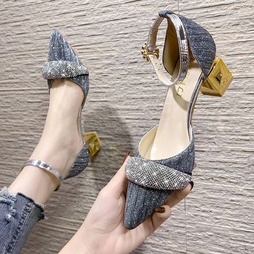 Chaussures Escarpins Talons Hauts En Cristal Pour Femmeschaussureslégantes Boucle De Perle Talons Carrés Pour Fête De Mariageescarpins Bout Pointu Pour Dames