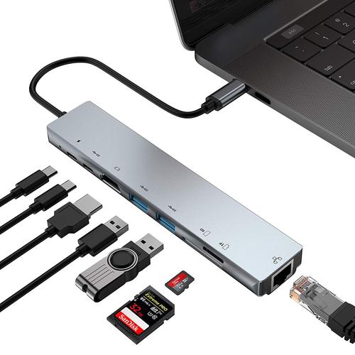 E-Thinker - E-THINKER Hub USB C, HDMI 4K,Lecteur de carte SD&TF,3xUSB 3.0  Adaptateur Chargeur pour Macbook - Hub - Rue du Commerce