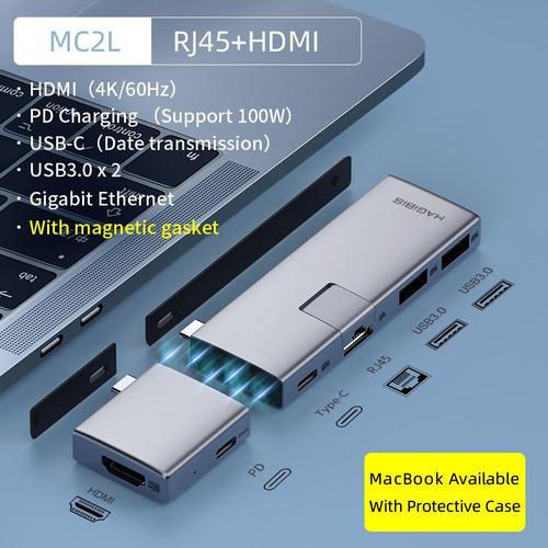 RJ45 - Hub USB type c vers USB 3.0 4K 60Hz pour MacBook Pro Air M1, adaptateur Rj45 PD Thunderbolt 3 SD/TF compatible HDMI