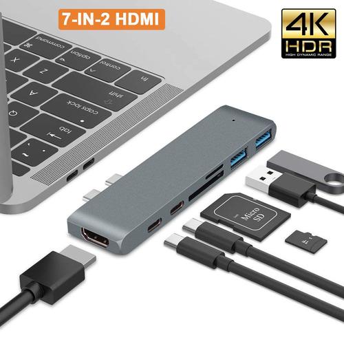 Modèle HDMI 7 en 2 - Station'accueil double USB C, Thunderbolt 3, avec HDMI 4K, Gigabit Ethernet Rj45, lecteur TF/SD 1000M, adaptateur PD 100W pour MacBook Pro/Air M1