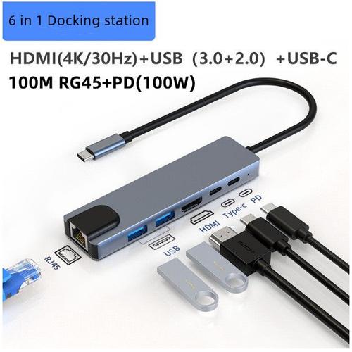 6 en 1 - Station'accueil Usb C vers HDMI, adaptateur RJ45 PD100W OTG Thunderbolt 3 Dock Usb 2.0/3.0 avec TF/SD pour Macbook Pro/Air M1