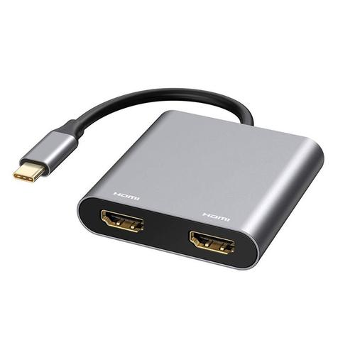 GRISE - Station'accueil USB C vers double HDMI 4K, adaptateur HD, convertisseur USB 3.0 vers 2, pour ordinateurs portables, TV, moniteurs, MacBook Pro Air