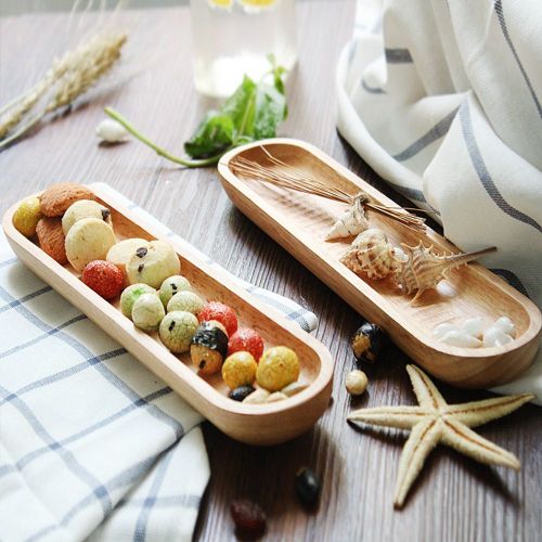 Assiette ovale en bois massif, plats à fruits plateau à Sushi thé assiette à Dessert vaisselle de table, plateaux en bois artisanaux