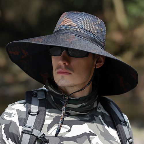 Casquette Chapeau Homme Bonnet Chapeau Pecheur Chapeau De Pêcheur Camouflage Imprimé Serpent À Bord De 15cm Pour Hommes,Casquette De Pêche,De Randonnée,D'alpinisme,De Soleil,Pour L'été,Protection Uv