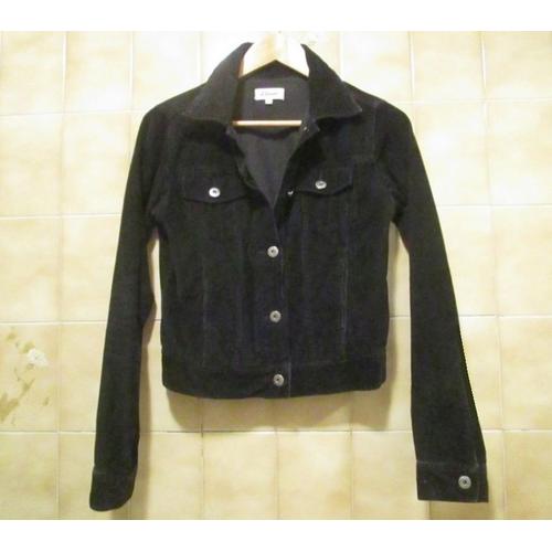 Veste Blouson Noir Toucher Daim Etam, Cintré, Boutons Argent T. 36