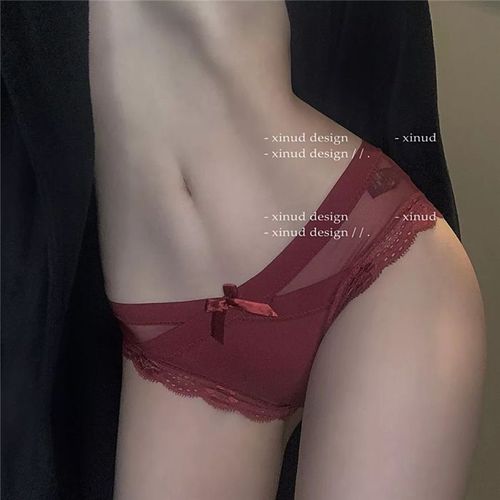 Culottes Sexy En Dentelle Pour Femme,Shuoyao Femme Bowknot Mesh Transparent Style Japonais String Triangle, Rouge