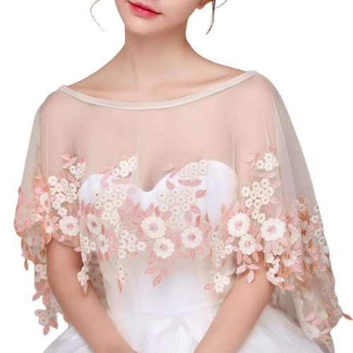 Female Summer Wedding For Jacket Bolero Pink Flower Embroidery Appliques Tassels Bridal Sunscreen Shawl Wraps Evening Ca