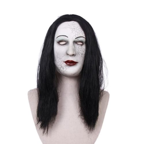 Réaliste Latex Female Ghost Mask Long Hair Face Cover Halloween Haunted House Headwear Mascarade Cosplay Accessoires Effrayants