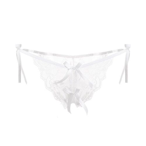 Culottes Sexy En Dentelle Pour Femme,String Transparent Taille Basse A Lacets, Blanc