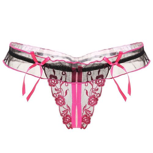 Culottes Sexy En Dentelle Pour Femme,Broderie Ouverte Entrejambe Sous-Vetement Transparent Femme Taille Unique Mignon Dentelle Noeud String Commerce Extérieur Marchandises, Rouge