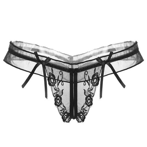 Culottes Sexy En Dentelle Pour Femme,Sous-Vetement Transparent Brodé A L'entrejambe Ouverte Femme Taille Unique String En Dentelle Mignon Marchandises Du Commerce Extérieur, Noir
