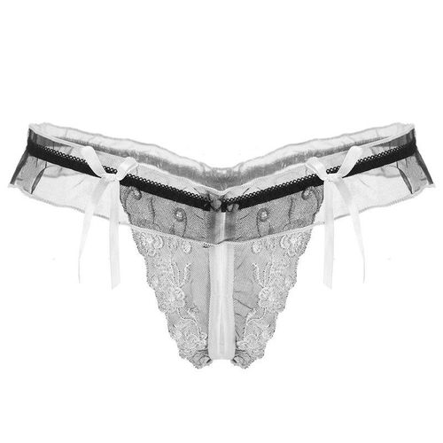 Culottes Sexy En Dentelle Pour Femme,Sous-Vetement Transparent Brodé A L'entrejambe Ouverte Femme Taille Unique String En Dentelle Mignon Marchandises Du Commerce Extérieur, Blanc