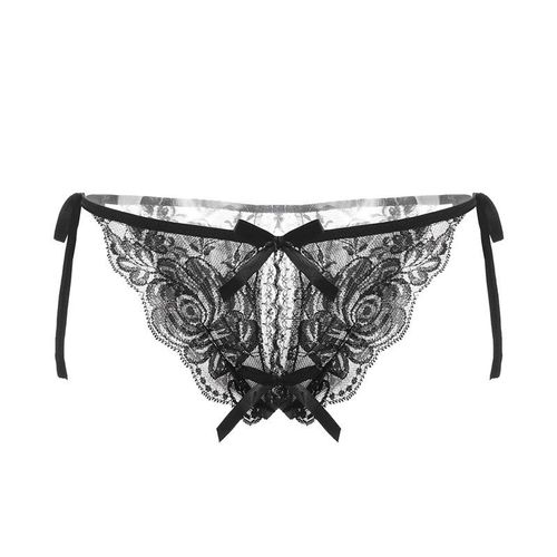 Culottes Sexy En Dentelle Pour Femme,String Transparent A Taille Basse A Lacets, Noir