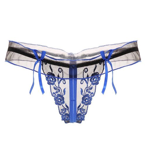 Lot De 3 Culottes Sexy En Dentelle Pour Femme,Sous-Vêtement Transparent Brodé À L'entrejambe Ouverte Femme Taille Unique String En Dentelle Mignon Marchandises Du Commerce Extérieur, Bleu