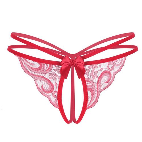 Culottes Sexy En Dentelle Pour Femme,Traitement D'explosion De Mode String Transparent Sans Pantalon En Dentelle, Rouge