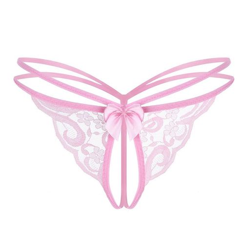 Culottes Sexy En Dentelle Pour Femme,Traitement D'explosion De Mode String Transparent Sans Pantalon En Dentelle, Rose