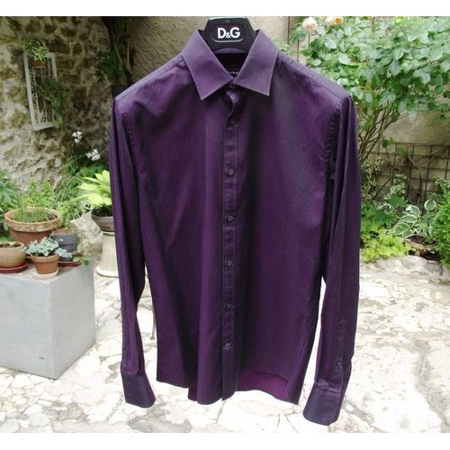 Chemise Homme Devred 100% Coton Taille M À Rayures Noir Et Violet