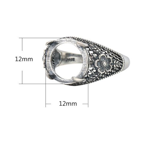 Bague Réglable Vintage Classique En Argent Regardé 925,Base Vierge,Cabochons Ronds Appropriés,Camée Pour Bricolage,Accessoires Exécutifs