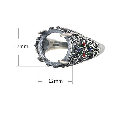 Bague Réglable Vintage Classique En Argent Regardé 925,Base Vierge,Cabochons Ronds Appropriés,Camée Pour Bricolage,Accessoires Exécutifs