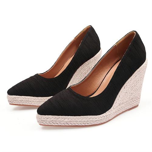 Espadrilles En Satin À Bout Pointu Pour Femmes,Nouvelles Chaussures D'automne À Semelle Compensée En Jute Pour Pêcheur,Escarpins À Talon Haut Et Coupe Basse,Plate-Forme En Paille Pour Femmes