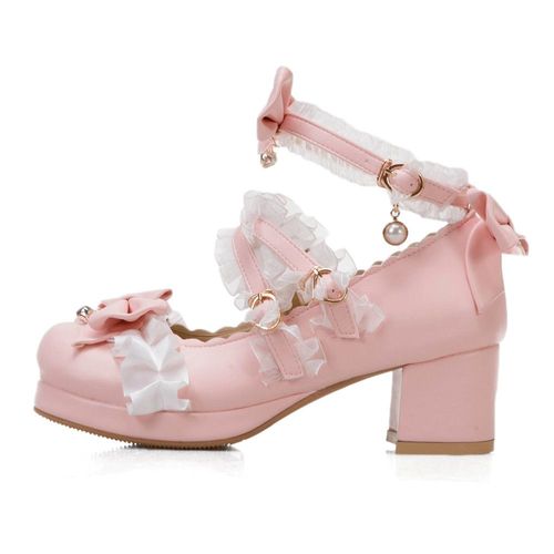 Escarpins À Essence Mary Pour Femmes,Talons Hauts,Sangle Croisée,Fête De Mariage,Blanc,Rose,Noir,N?Ud À Volants,Princesse Cosplay,Chaussures Lolita,31-43,2024