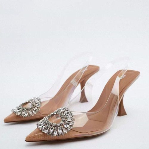Chaussures Trafescarpins Talons Hauts Transparents En Strass Pour Femmesandaleslégantessexymullermarque De Luxeété