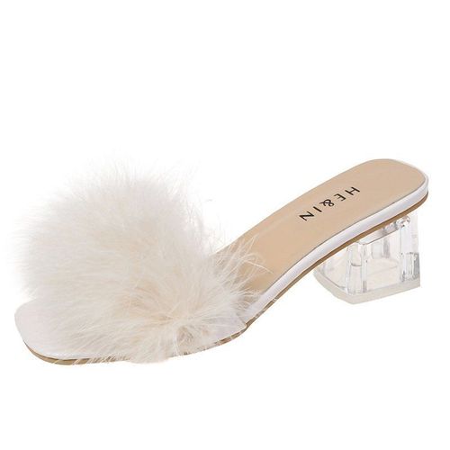 Chaussures Pantoufles Ouvertes En Fourrure De Renard En Peluche Pour Femmestongspaissesbanquet La Maison Sexyescarpins Carrés Simplespantoufles La Modeété