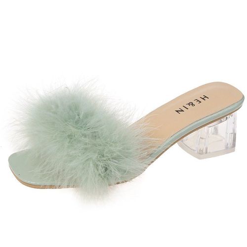 Chaussures Pantoufles Ouvertes En Fourrure De Renard En Peluche Pour Femmestongspaissesbanquet La Maison Sexyescarpins Carrés Simplespantoufles La Modeété