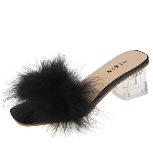 Chaussures Pantoufles Ouvertes En Fourrure De Renard En Peluche Pour Femmestongspaissesbanquet La Maison Sexyescarpins Carrés Simplespantoufles La Modeété