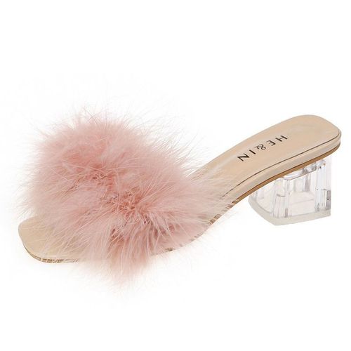 Chaussures Pantoufles Ouvertes En Fourrure De Renard En Peluche Pour Femmestongspaissesbanquet La Maison Sexyescarpins Carrés Simplespantoufles La Modeété