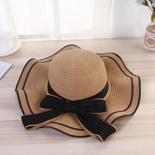 Chapeau De Plage En Paille Avec N?Ud Papillon Pour Femme,Chapeau Anderclassique Pour Femme,Chapeau De Soleil D'été Pour Femme,Cadeau Fedora Pour Femme,Large Côté Décontracté
