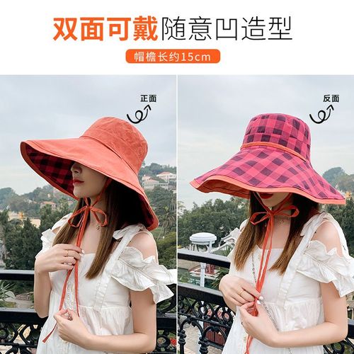 Chapeau De Soleil À Large Bord Double Face Pour Femme,Chapeau De Plage En Plein Air,Casquette De Poisson,Protection Solaire Uv Verde,Chapeau E27,Mode D'été