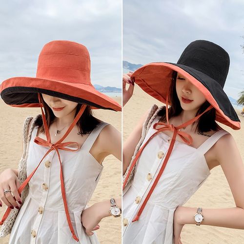 Chapeau De Soleil À Large Bord Double Face Pour Femme,Chapeau De Plage En Plein Air,Casquette De Poisson,Protection Solaire Uv Verde,Chapeau E27,Mode D'été