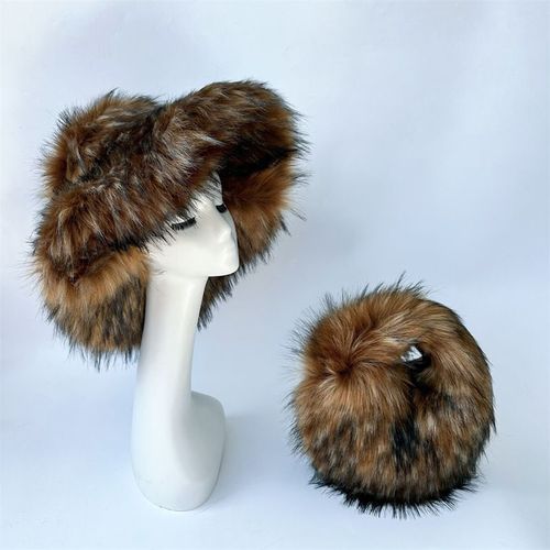 Chapeau De Seau Imitation Fourrure De Raton Laveur Pour Femme,Surdimensionné,Chaud,Épaissi,Hiver,Y2k,2006
