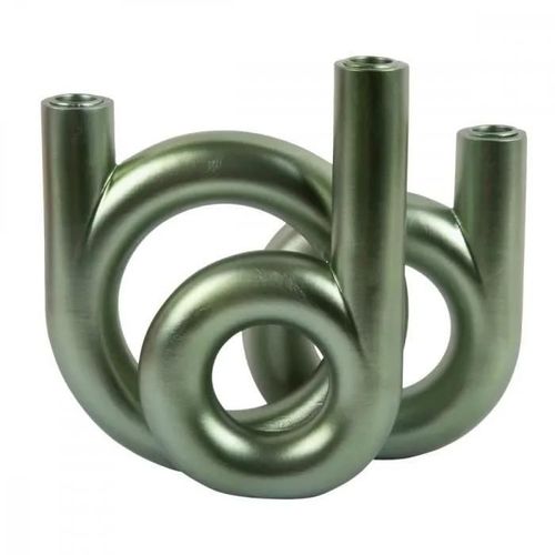 Bougeoir - PRESENT TIME - Ring - H20cm - Vert - Polyrésine - 3 chandelles