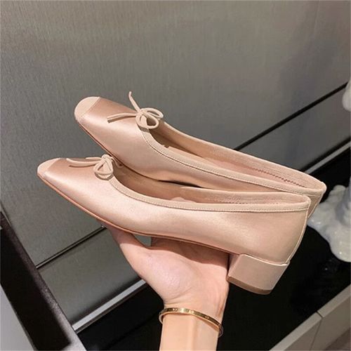 Injballerines Élégantes Pour Femmes,Escarpins À Enfiler,Mocassins Ronds,Parker,Talons Carrés,N?Ud Papillon,Chaussures Décontractées,Printemps,Automne,Mode - 34
