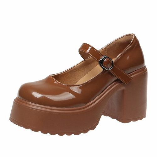 Chaussures Chaussures Mary Janes Talons Super Hauts Pour Femmesplateformepaisseescarpins Sangle De Rinçagechaussures En Cuir Verniautomne