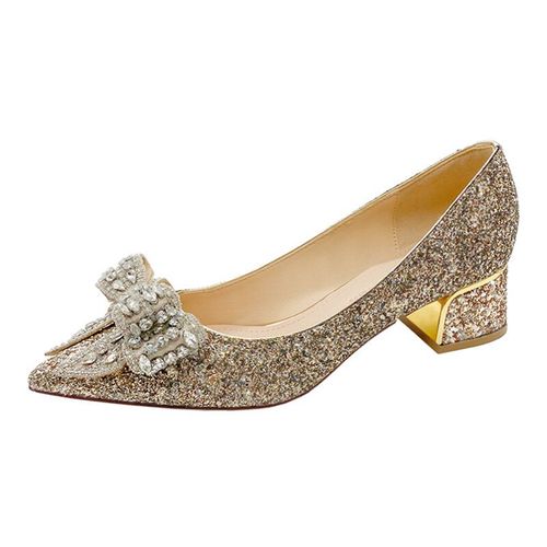 Chaussures Escarpins Pointus N?ud Papillon En Cristal Brillant Pour Femmestalons Optiquesbiscuitsorargentpaillettesfête De Mariage