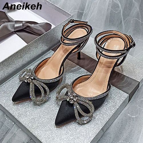 Aneikeh-Escarpins À Biscuits Scintillants Pour Femmes,Style Pvc,N?ud Papillon En Cristal,Satin,Chaussures De Soirée À Talons Hauts Pour Dames,Printemps 2024,Taille 35-42