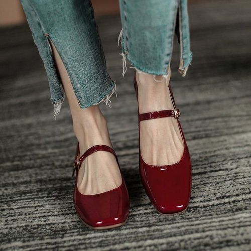 Chaussures Chaussures Mary Janes En Cuir Talons Bas Pour Femmeschaussures Provoquéparker Carréhaute Qualitépeu Profonderougenoir