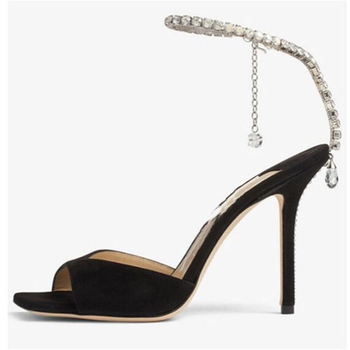 Chaussures Escarpins Talons Fins Carrés Pour Femmesdécoration En Cristaldocument Solidemodesuper Hautsouvertextérieursangle De Rinçage