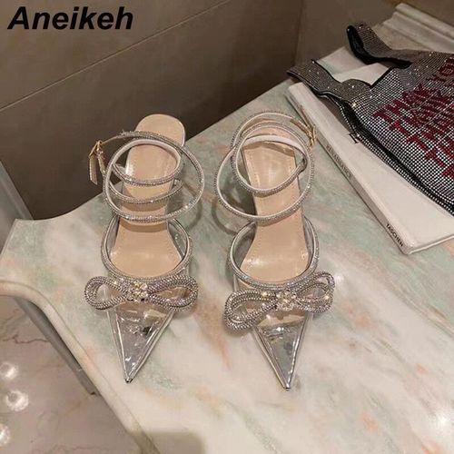 Aneikeh-Escarpins À Biscuits Scintillants Pour Femmes,Style Pvc,N?ud Papillon En Cristal,Satin,Chaussures De Soirée À Talons Hauts Pour Dames,Printemps 2024,Taille 35-42