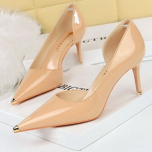 Chaussures Bigtreechaussures Talons Hauts En Cuir Verni Noir Pour Femmeescarpins Pointus En Métalchaussures De Soirée Sexystiletchassis7 Cm10.5cm