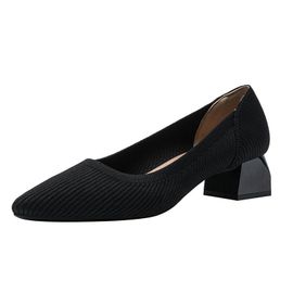 Escarpins Tricotés Extensibles Pour Femmes,Chaussures À Talons Hauts Épais,Bout Pointu,Ald On Tasons,Grande Taille 43,Printemps Et Automne