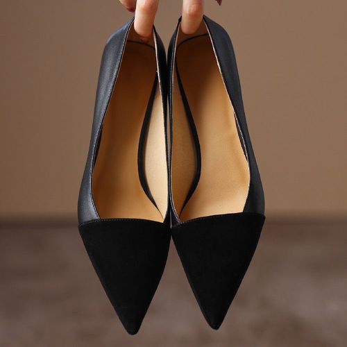 Escarpins À Bout Pointu En Cuir Véritable Pour Femmes,Patchwork Fin,Talons Hauts,Chaussures Provoqué Quotidiennes Pour Dames Élégantes,42