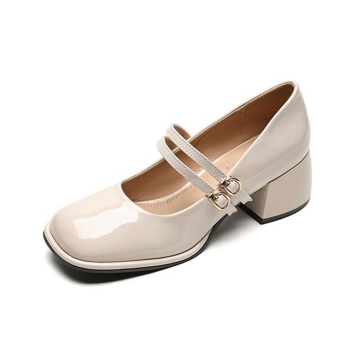 Chaussures Mary Essence En Cuir Verni Pour Femme,Talon De Nuit,Noir,Grande Taille 34-43