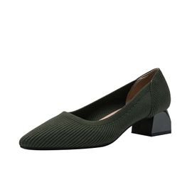 Escarpins Tricotés Extensibles Pour Femmes,Chaussures À Talons Hauts Épais,Bout Pointu,Ald On Tasons,Grande Taille 43,Printemps Et Automne