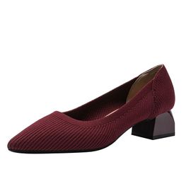 Escarpins Tricotés Extensibles Pour Femmes,Chaussures À Talons Hauts Épais,Bout Pointu,Ald On Tasons,Grande Taille 43,Printemps Et Automne