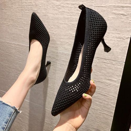 Chaussures Escarpins Confortables Talons Triangulaires Pour Femmeschaussures De Soirée Talons Aiguilleschaussures Simples Sexymaille Tissée Volantechaussures Respirantes Pour Femmesété
