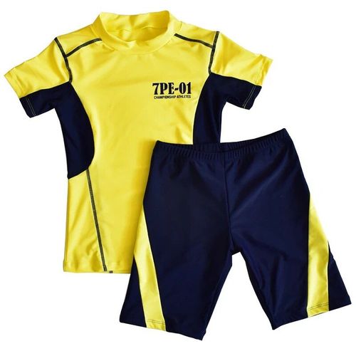 Maillot De Bain Deux Pièces À Manches Courtes Pour Adolescents,Chemise Sportive Pour Enfants,Jaune Et Bleu Goals,Vêtements Pour Garçons